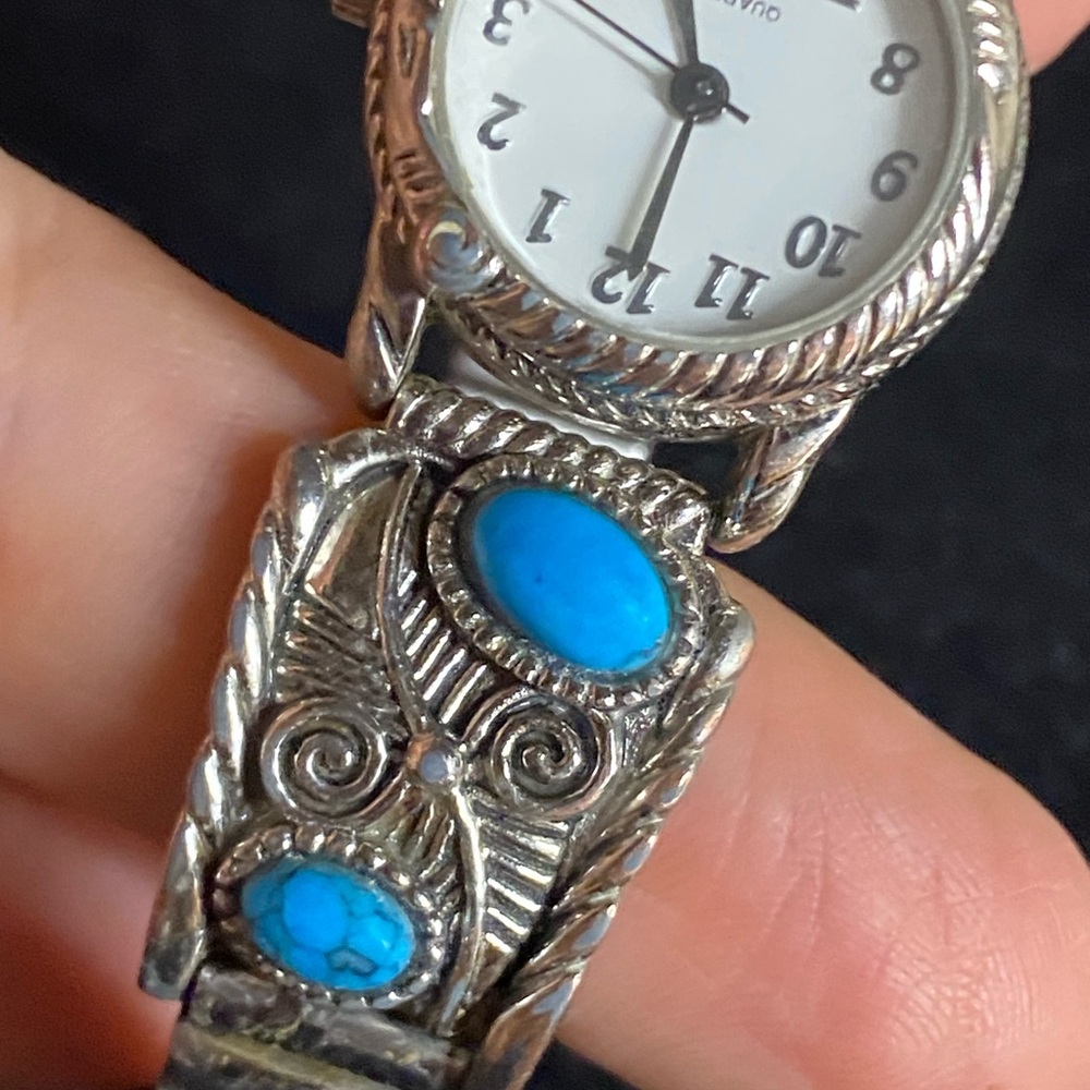 Vintage Southwest Turquoise Style Watch Bracelet - Picture 3 of 10